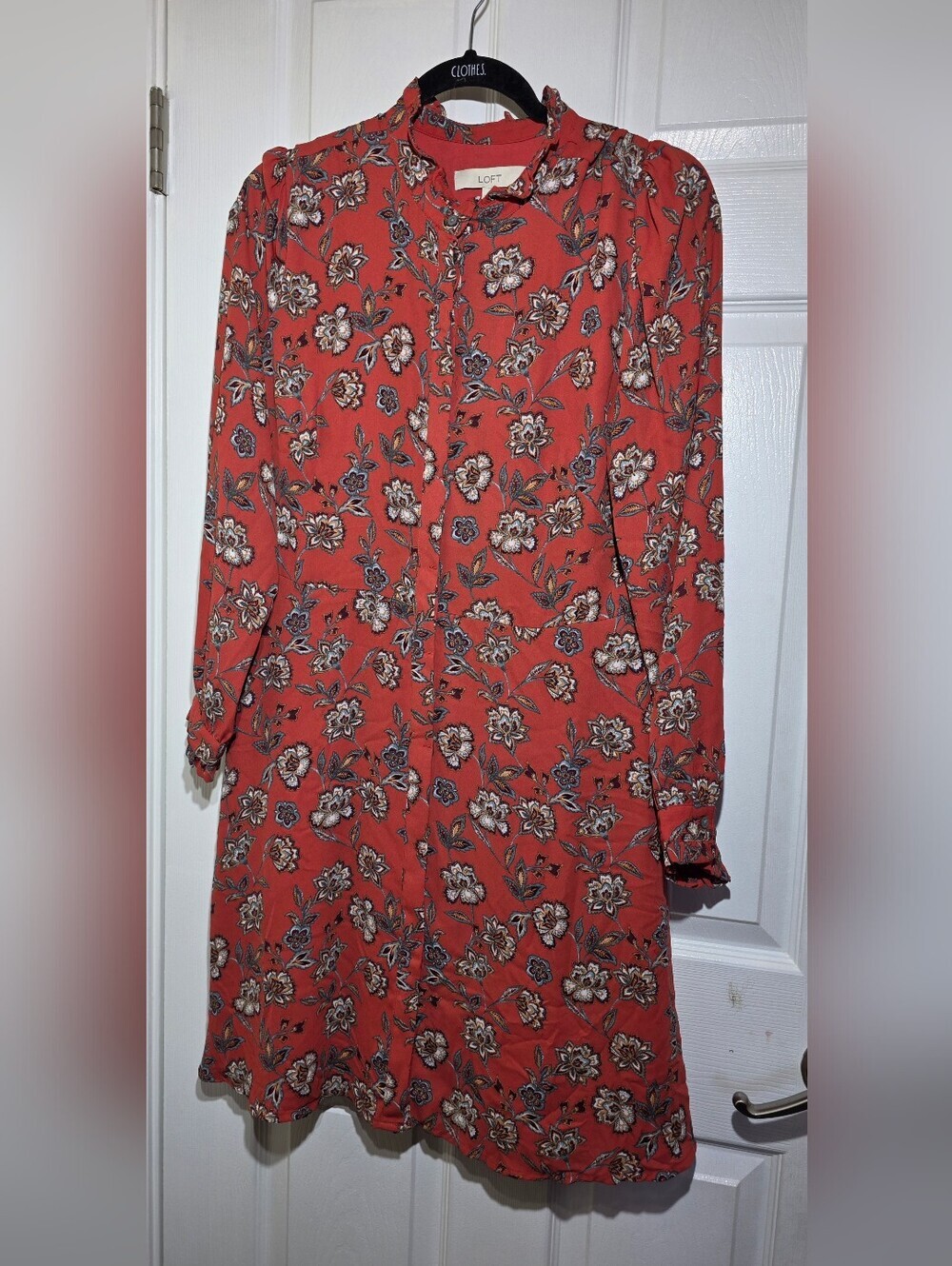LOFT Women's Size 10 Floral Long Sleeve Mock Neck Mini Dress Red Boho